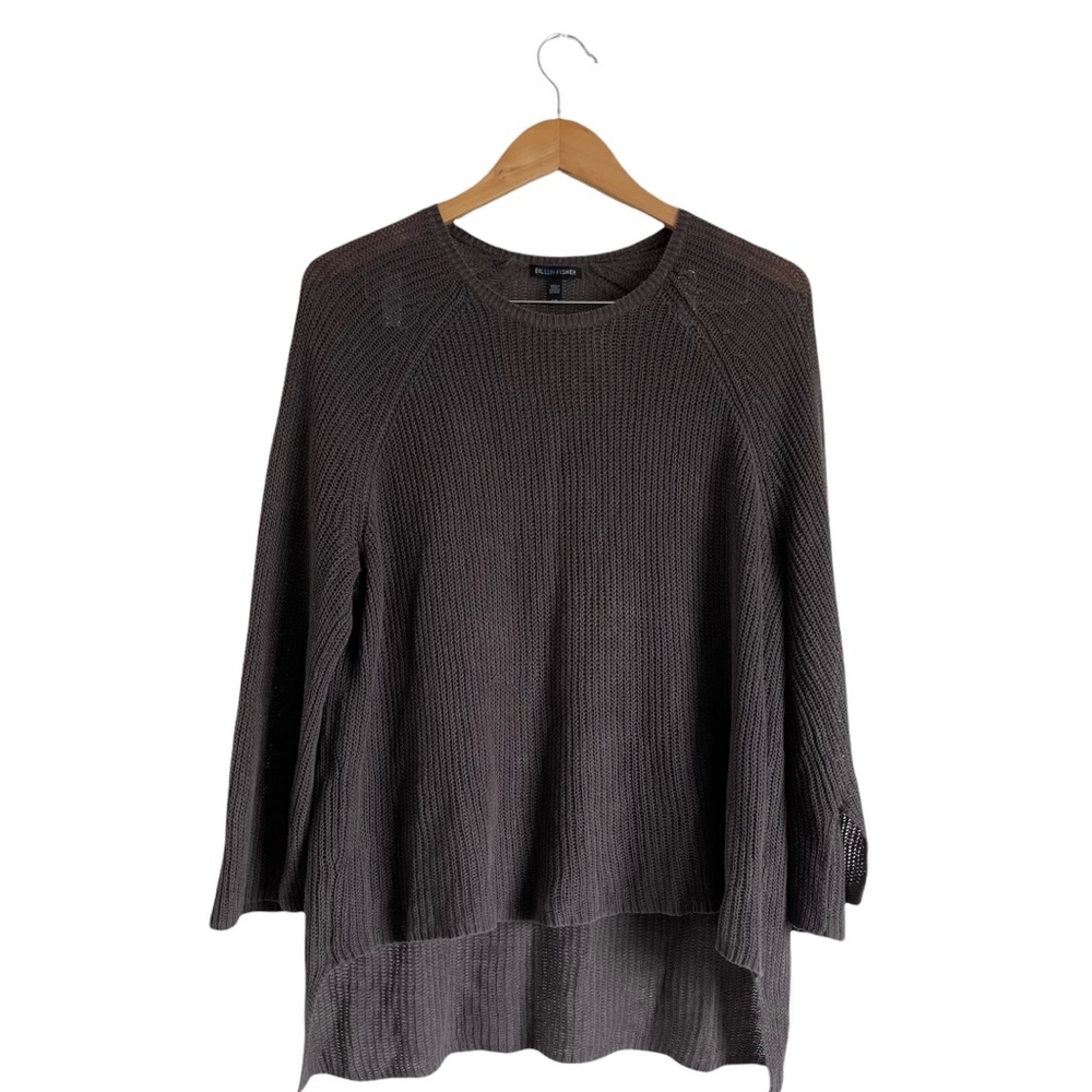 Eileen Fisher Organic Linen Long Sleeve Sweater Womens Size Small Gray